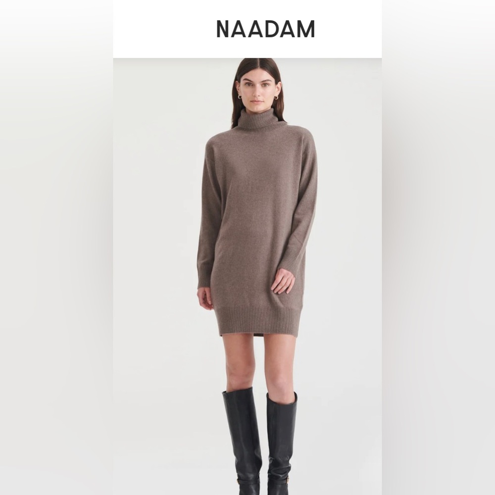 NAADAM 100% Cashmere turtleneck dress. Beautiful, rich dark chestnut brown. NWT